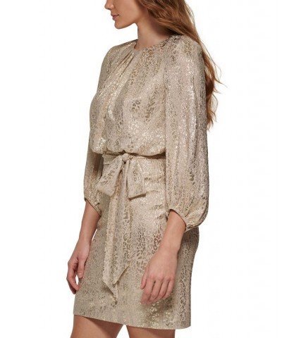 Women's Belted 3/4-Sleeve Dress Champagne $44.27 Dresses