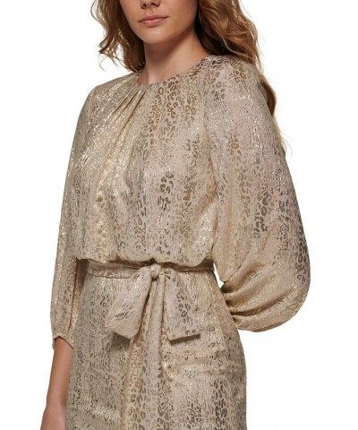 Women's Belted 3/4-Sleeve Dress Champagne $44.27 Dresses