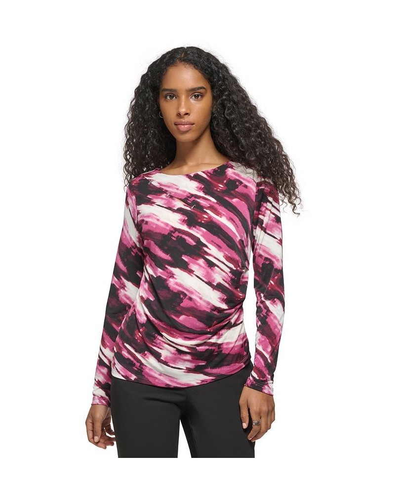 Women's Long Sleeve Printed Cutout Front Top Port Combo $29.99 Tops