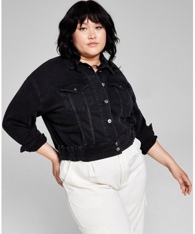 Trendy Plus Size Cropped Denim Jacket Black Wask $25.37 Jackets