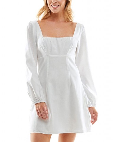 Juniors' Square-Neck Long-Sleeve A-Line Dress White $32.45 Dresses