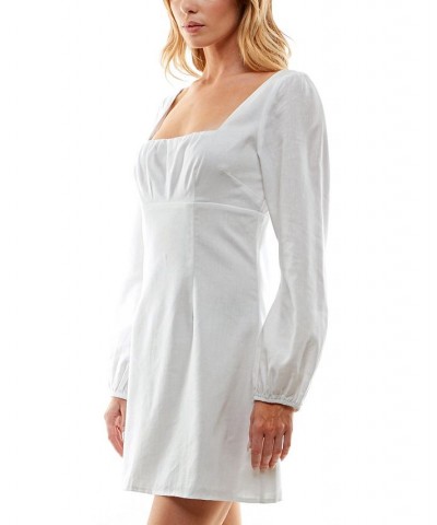 Juniors' Square-Neck Long-Sleeve A-Line Dress White $32.45 Dresses