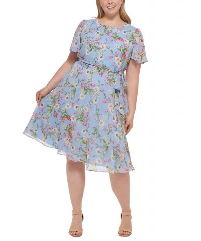 Plus Size Floral-Print Tie-Waist Dress Periwinkle Multi $51.23 Dresses