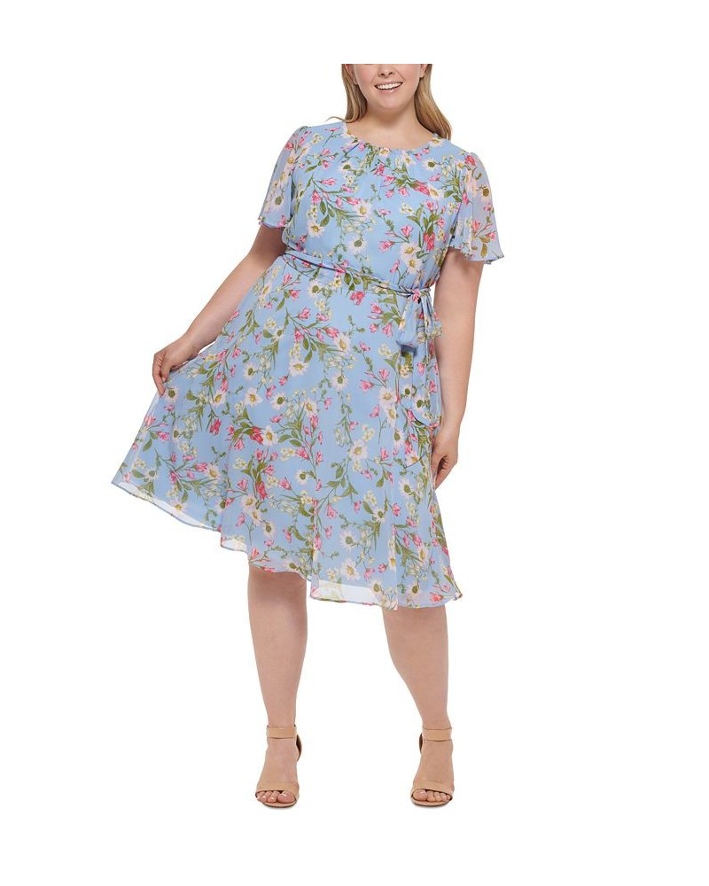 Plus Size Floral-Print Tie-Waist Dress Periwinkle Multi $51.23 Dresses