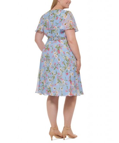 Plus Size Floral-Print Tie-Waist Dress Periwinkle Multi $51.23 Dresses