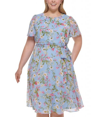 Plus Size Floral-Print Tie-Waist Dress Periwinkle Multi $51.23 Dresses