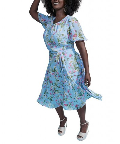 Plus Size Floral-Print Tie-Waist Dress Periwinkle Multi $51.23 Dresses