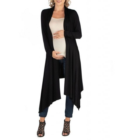 Long Sleeve Knee Length Open Maternity Cardigan Black $22.56 Sweaters