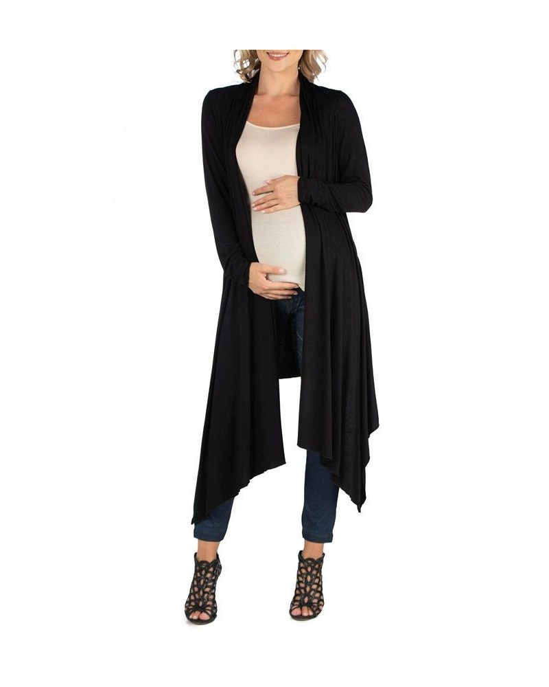 Long Sleeve Knee Length Open Maternity Cardigan Black $22.56 Sweaters