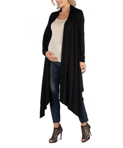 Long Sleeve Knee Length Open Maternity Cardigan Black $22.56 Sweaters