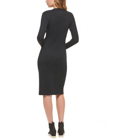 Women's Henley-Neckline Long-Sleeve Ribbed Dress Black $37.48 Dresses