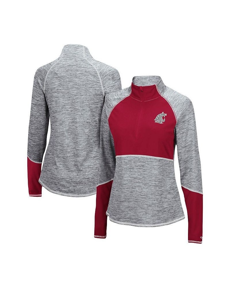 Women's Washington State Cougars Color Block Space-Dye Raglan Quarter-Zip Top Heathered Gray, Crimson $36.39 Sweatshirts