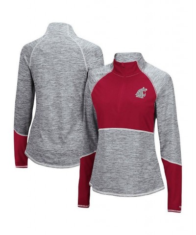 Women's Washington State Cougars Color Block Space-Dye Raglan Quarter-Zip Top Heathered Gray, Crimson $36.39 Sweatshirts