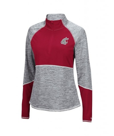 Women's Washington State Cougars Color Block Space-Dye Raglan Quarter-Zip Top Heathered Gray, Crimson $36.39 Sweatshirts