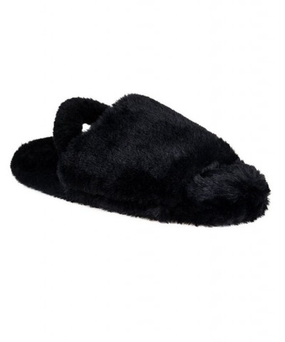 Women's Open Toe Plush Platform Slingback Slipper Black $20.14 Shoes