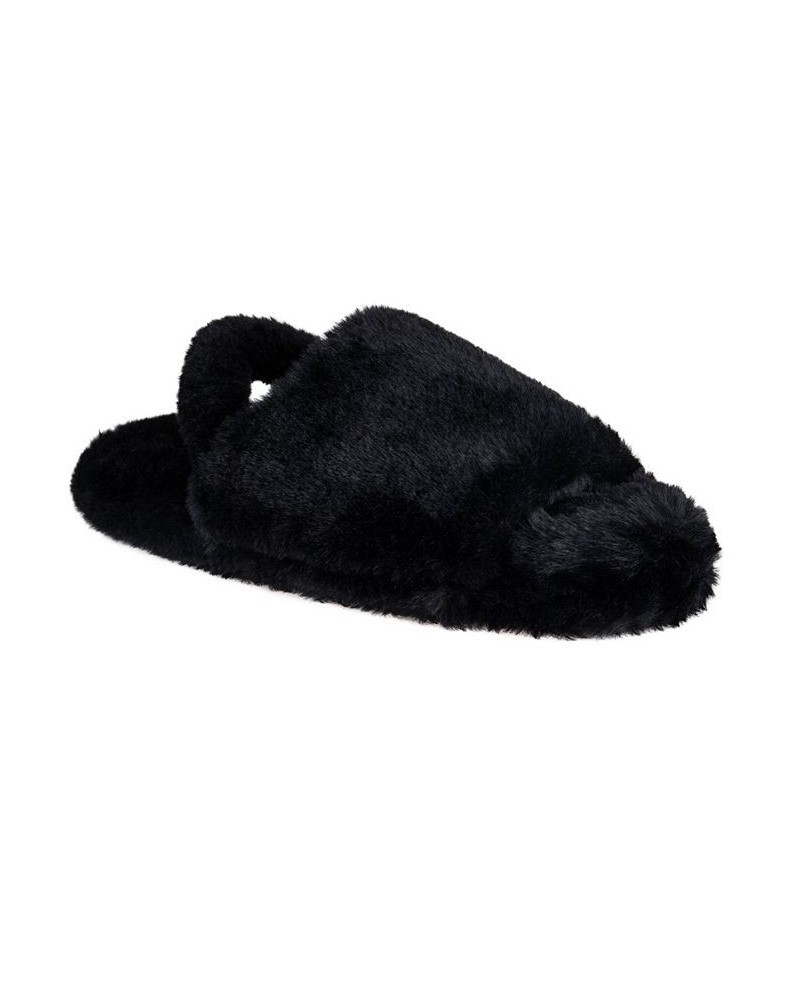 Women's Open Toe Plush Platform Slingback Slipper Black $20.14 Shoes