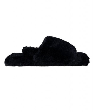 Women's Open Toe Plush Platform Slingback Slipper Black $20.14 Shoes