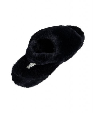 Women's Open Toe Plush Platform Slingback Slipper Black $20.14 Shoes