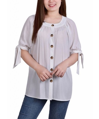 Petite Size Elbow Sleeve Tie-Sleeve Blouse Ivory/Cream $18.88 Tops