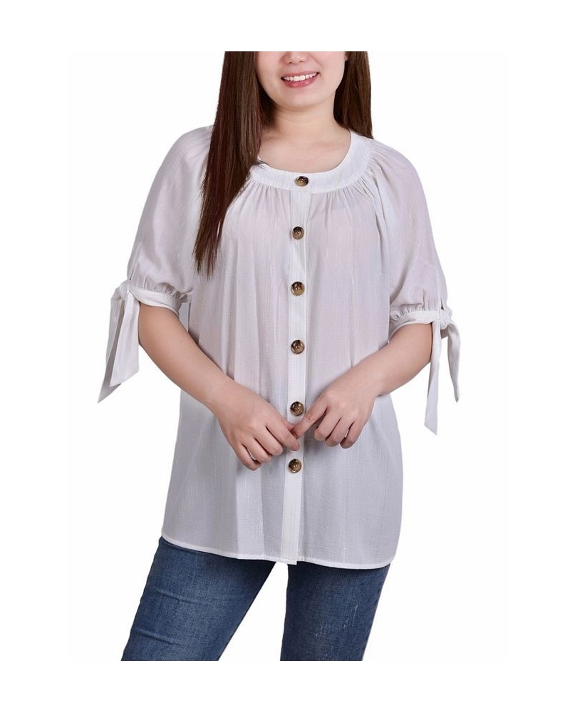 Petite Size Elbow Sleeve Tie-Sleeve Blouse Ivory/Cream $18.88 Tops