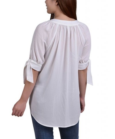 Petite Size Elbow Sleeve Tie-Sleeve Blouse Ivory/Cream $18.88 Tops