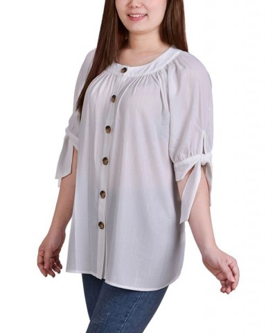 Petite Size Elbow Sleeve Tie-Sleeve Blouse Ivory/Cream $18.88 Tops