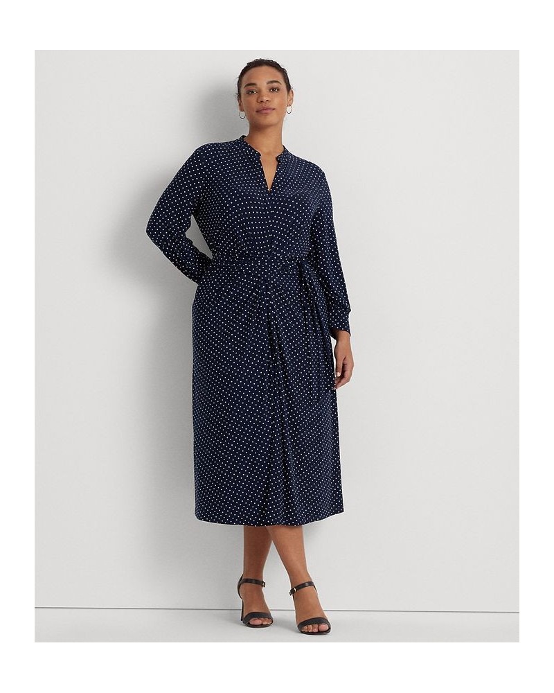 Plus Size Long Sleeve Shirtdress Navy/cream $85.80 Dresses