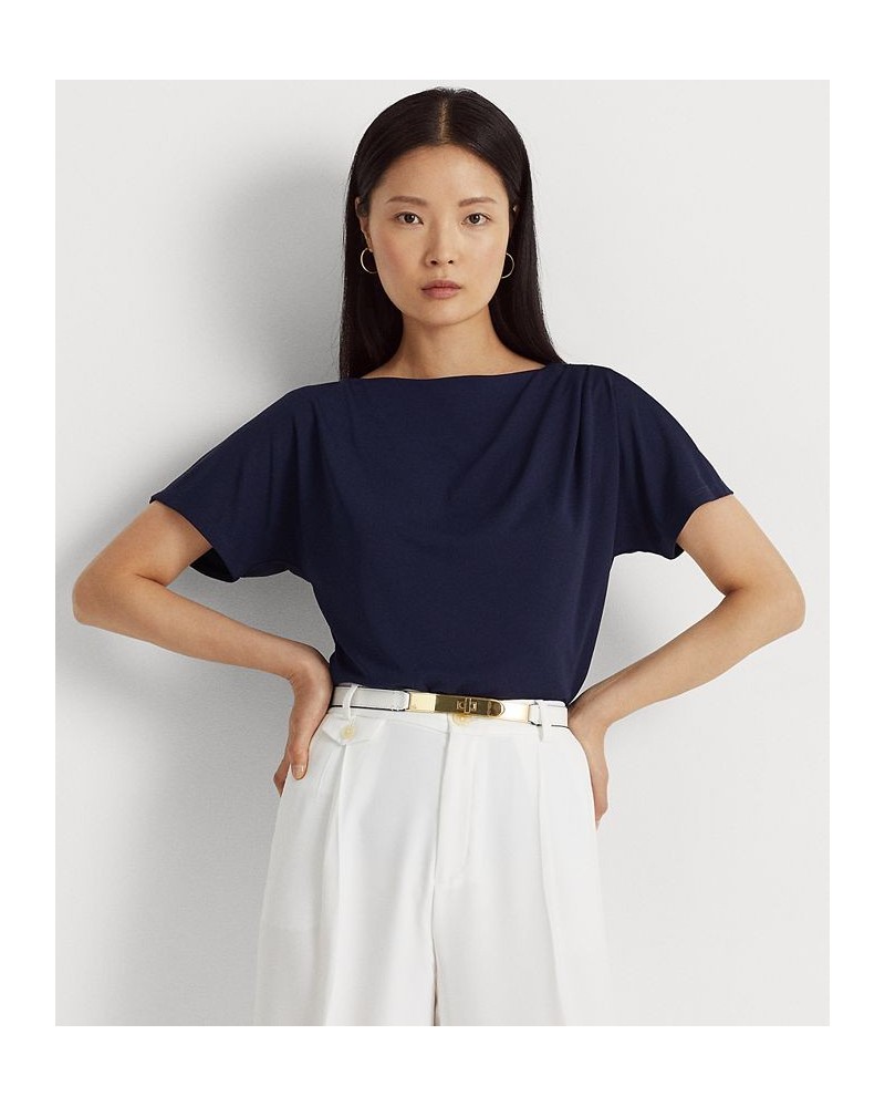 Women's Pleated Stretch Jersey T-Shirt French Navy $39.80 Tops