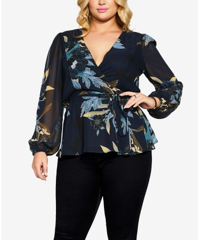 Trendy Plus Size Maya Wrap Top Navy Bold Bloom $32.25 Tops