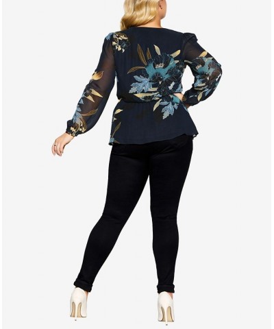 Trendy Plus Size Maya Wrap Top Navy Bold Bloom $32.25 Tops