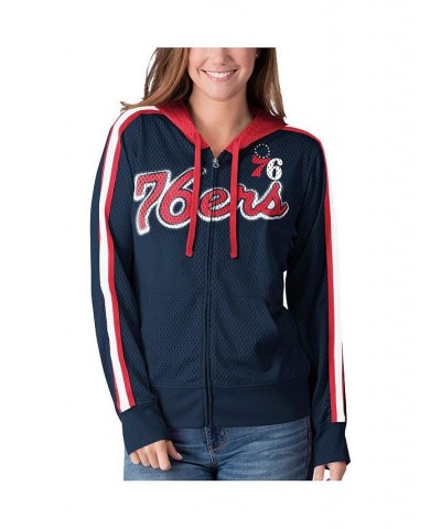 Women's Navy Philadelphia 76ers Top of the Key Foil Mesh Full-Zip Hoodie Navy $34.50 Sweatshirts