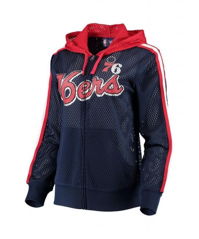 Women's Navy Philadelphia 76ers Top of the Key Foil Mesh Full-Zip Hoodie Navy $34.50 Sweatshirts