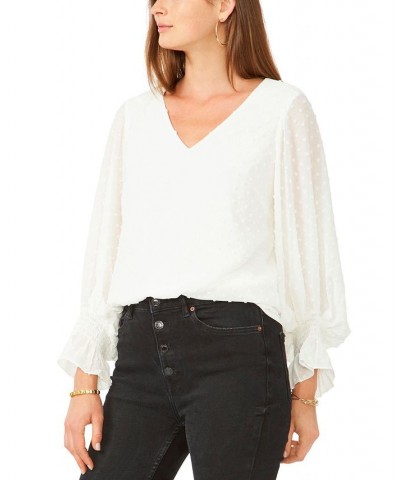 Women's Clip-Dot Smocked-Cuff Top White $44.50 Tops