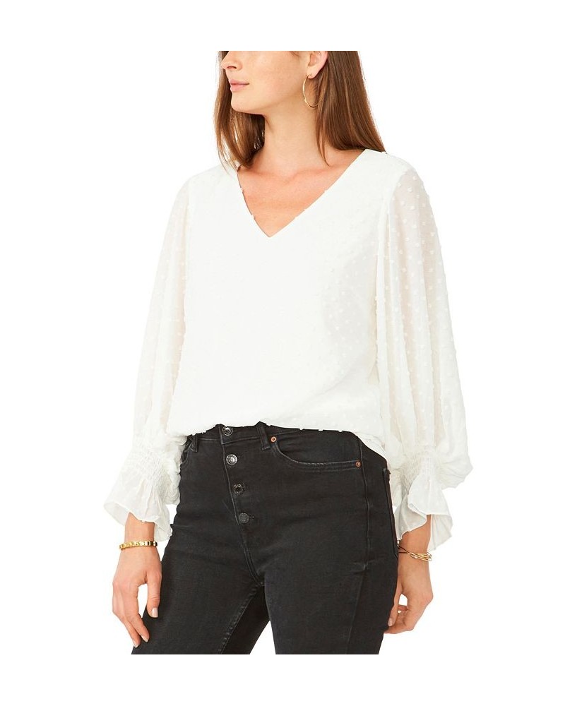 Women's Clip-Dot Smocked-Cuff Top White $44.50 Tops