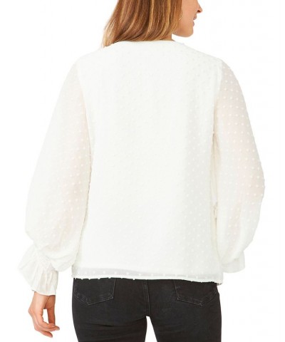 Women's Clip-Dot Smocked-Cuff Top White $44.50 Tops