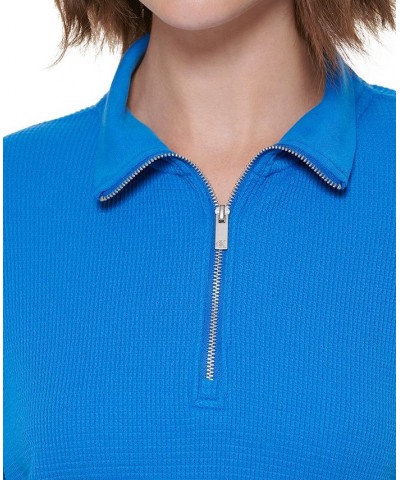 Women's Waffle-Knit Half-Zip Top Blue $24.22 Tops