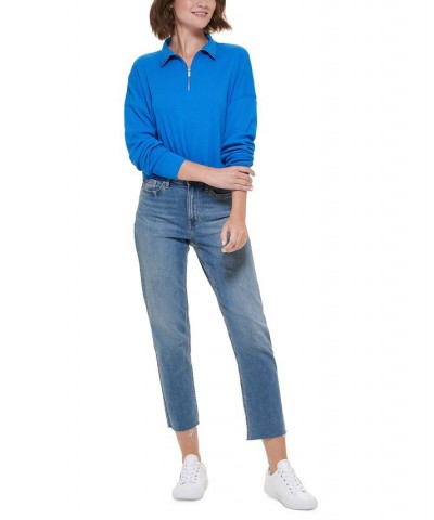 Women's Waffle-Knit Half-Zip Top Blue $24.22 Tops