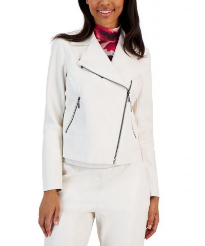 Women's Faux-Leather Zip-Front Moto Jacket Anne White $51.66 Jackets