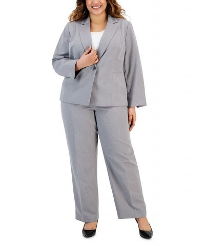 Plus Size Herringbone Single Button Blazer & Straight-Leg Mid-Rise Pantsuit Gray $82.50 Suits