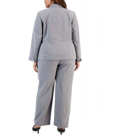 Plus Size Herringbone Single Button Blazer & Straight-Leg Mid-Rise Pantsuit Gray $82.50 Suits