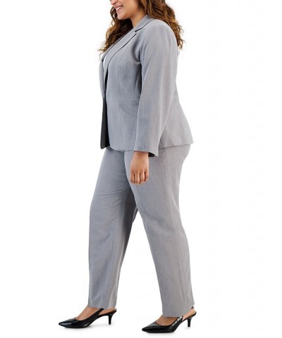 Plus Size Herringbone Single Button Blazer & Straight-Leg Mid-Rise Pantsuit Gray $82.50 Suits