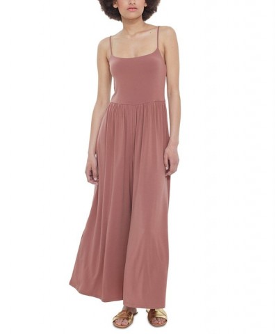 Women's Strappy Knit Wide-Leg Jumpsuit Clay $30.36 Pants