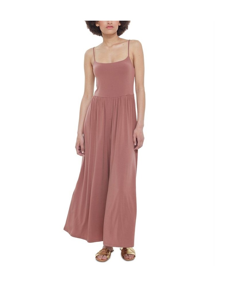 Women's Strappy Knit Wide-Leg Jumpsuit Clay $30.36 Pants