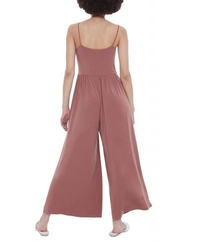 Women's Strappy Knit Wide-Leg Jumpsuit Clay $30.36 Pants