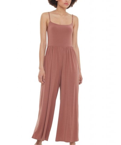 Women's Strappy Knit Wide-Leg Jumpsuit Clay $30.36 Pants