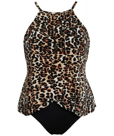 Women's Animal-Print Aubrey One-Piece Swimsuit Black/Brown Leopard $74.80 Swimsuits