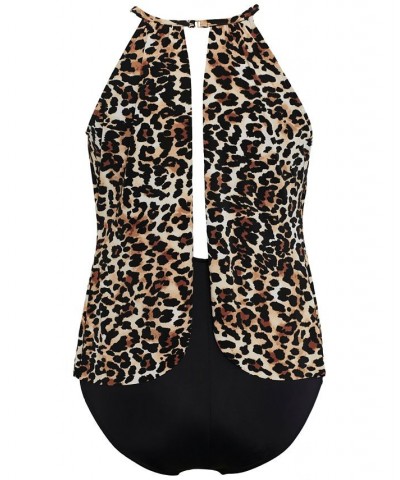 Women's Animal-Print Aubrey One-Piece Swimsuit Black/Brown Leopard $74.80 Swimsuits