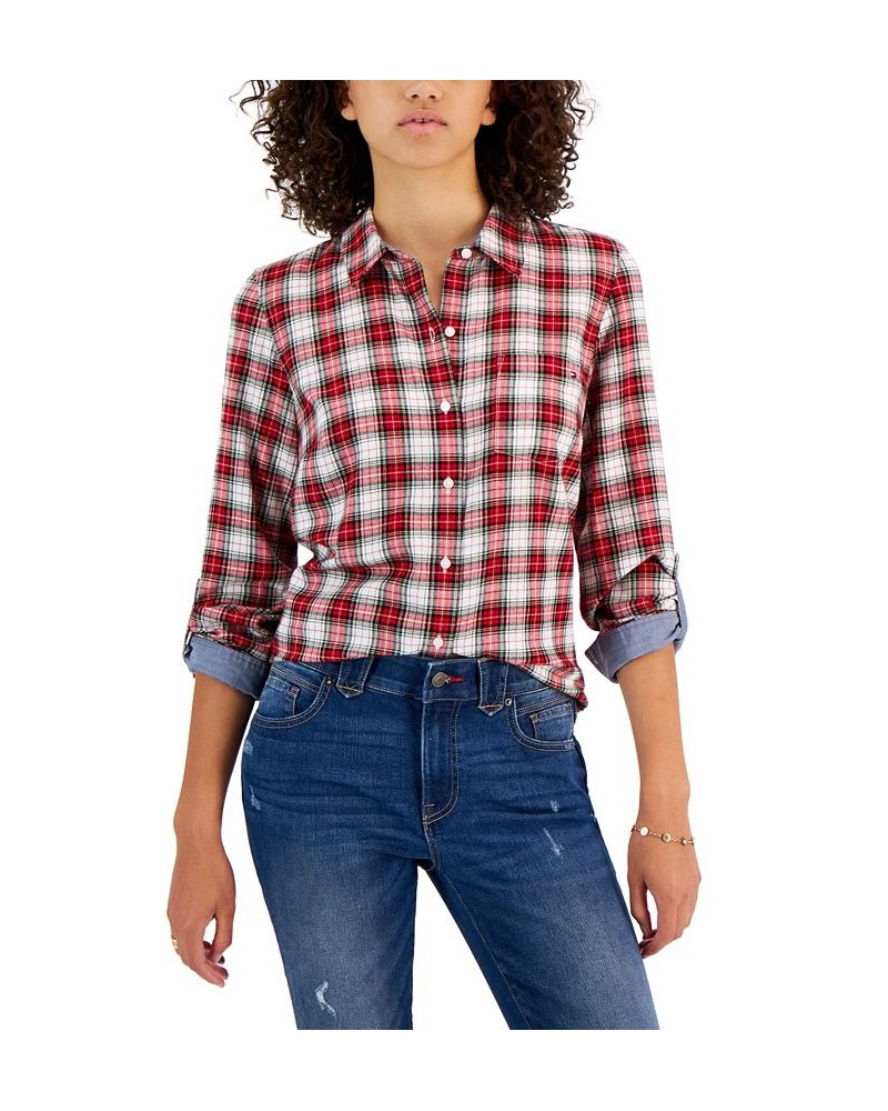 Women's Lancaster Plaid Cotton Roll-Tab Shirt Lancaster Plaid- Scarlet Multi $21.20 Tops