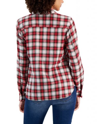 Women's Lancaster Plaid Cotton Roll-Tab Shirt Lancaster Plaid- Scarlet Multi $21.20 Tops