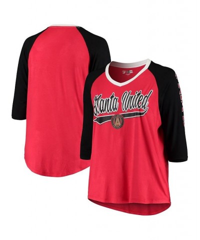 Women's by New Era Red Atlanta United FC Plus Size Raglan 3/4-Sleeve V-Neck T-shirt Red $26.40 Tops